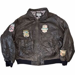 Vintage 80’s Forenza Sportwear Leather Bomber Jacket L Brown Patches
